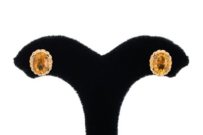 Lot 249 - A PAIR OF CITRINE SET EARRINGS, mounted in 9ct...