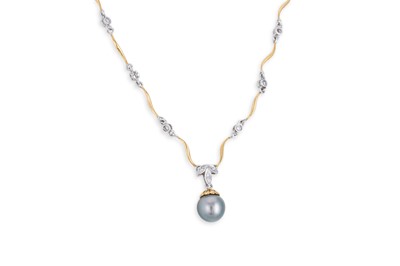 Lot 184 - A PEARL AND DIAMOND PENDANT, to bi-colour...