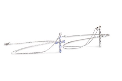 Lot 185 - TWO 9CT GOLD CROSSES, one set with cubic...