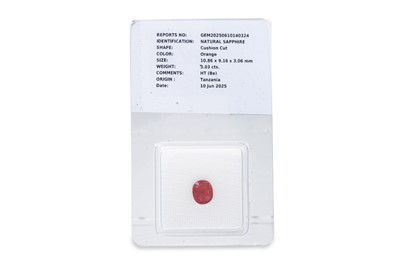Lot 260 - AN UNMOUNTED ORANGE SAPPHIRE, of Tanzanian...