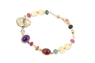 Lot 111 - A MULTI GEM-SET BRACELET, various cuts to 18ct...