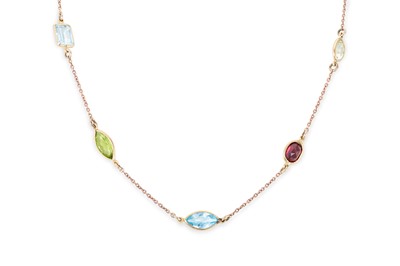 Lot 207 - A MULTI GEM-SET NECKLACE,  set with amethyst,...
