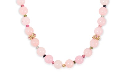 Lot 210 - A MULTI GEM-SET BEADED NECKLACE, 14ct & 18ct...