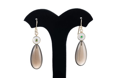 Lot 246 - A PAIR OF DROP EARRINGS, comprising...