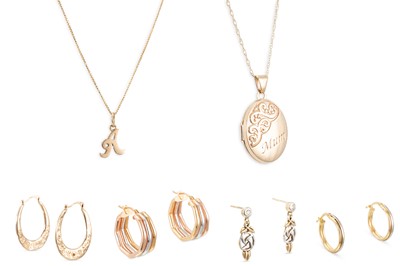 Lot 167 - A COLLECTION OF 9CT GOLD EARRINGS, and two 9ct...