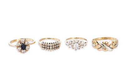 Lot 225 - FOUR 9CT YELLOW GOLD DRESS RINGS, of different...