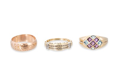 Lot 94 - THREE GOLD RINGS, 1 x 14ct., 2 x 9ct., gw 9.8 g.