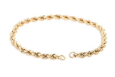 Lot 201 - AN 18CT YELLOW GOLD ROPE LINK BRACELET, no...