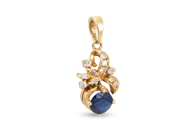 Lot 322 - A SAPPHIRE AND DIAMOND PENDANT, mounted in...
