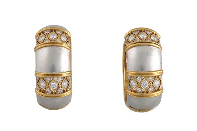 Lot 249 - A PAIR OF DIAMOND SET HOOP EARRINGS, in yellow...