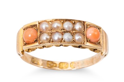 Lot 146 - AN ANTIQUE 15CT GOLD SEED PEARL AND CORAL SET...
