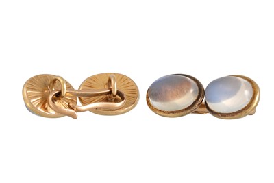 Lot 413 - A PAIR OF VINTAGE MOONSTONE SET CUFFLINKS, in...