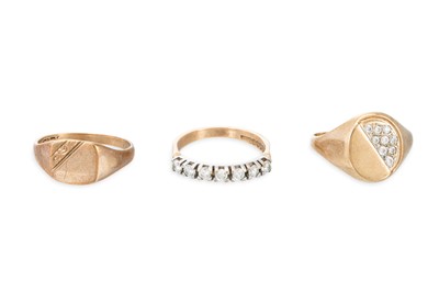 Lot 148 - THREE 9CT GOLD DRESS RINGS, various styles,...