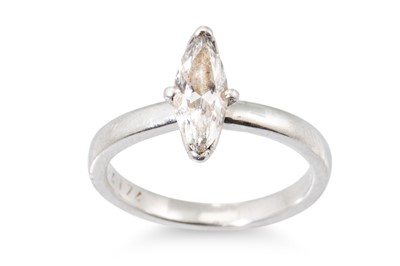 Lot 113 - A MARQUISE CUT DIAMOND SOLITAIRE RING, mounted...
