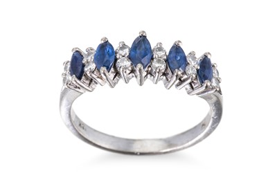 Lot 30 - A DIAMOND AND SAPPHIRE BAND RING, the marquise...