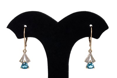 Lot 137 - A PAIR OF TOPAZ AND DIAMOND DROP EARRINGS, the...