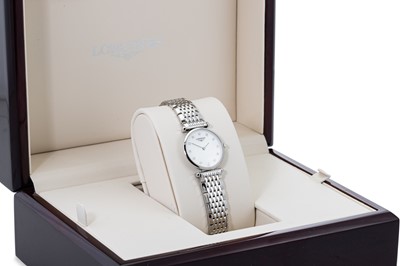 Lot 381 - A LONGINES WRIST WATCH, diamond and mother of...