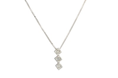 Lot 214 - A THREE STONE DIAMOND PENDANT, mounted in 18ct...