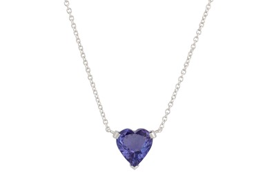 Lot 216 - A HEART SHAPED TANZANITE AND DIAMOND PENDANT,...