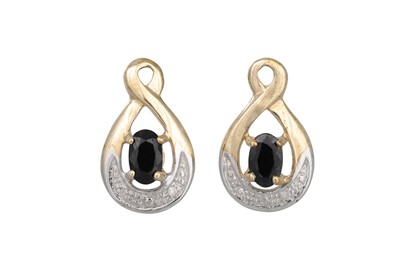 Lot 33 - A PAIR OF DIAMOND AND SAPPHIRE CLUSTER...