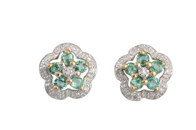 Lot 35 - A PAIR OF DIAMOND AND GEM SET CLUSTER EARRINGS,...