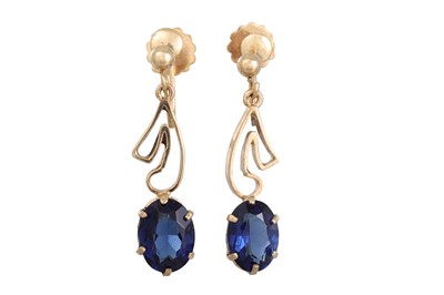 Lot 54 - A PAIR OF VINTAGE DROP EARRINGS, mounted in...