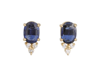 Lot 63 - A PAIR OF DIAMOND AND SAPPHIRE EARRINGS,...