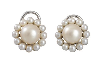 Lot 64 - A PAIR OF CULTURED PEARL CLUSTER EARRINGS,...