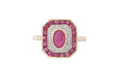 Lot 65 - A DIAMOND AND RUBY CLUSTER RING, of...