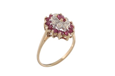 Lot 76 - A DIAMOND AND RUBY CLUSTER RING, mounted in...