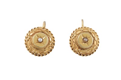Lot 87 - A PAIR OF VICTORIAN PEARL SET EARRINGS, screw...