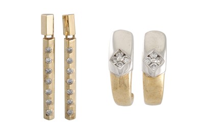 Lot 162 - A PAIR OF DIAMOND EARRINGS, comprising a drop...