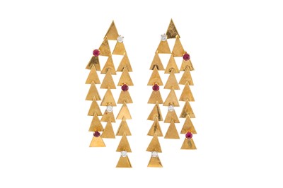 Lot 151 - A PAIR OF VINTAGE DROP EARRINGS, set with...