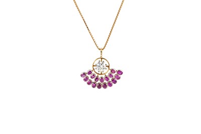 Lot 83 - A MID 20TH CENTURY DIAMOND AND RUBY PENDANT,...