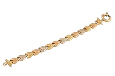 Lot 347 - AN 18CT THREE COLOUR GOLD BRACELET, heart...