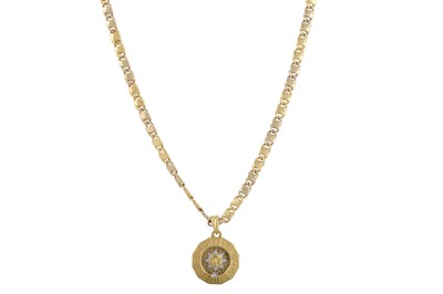Lot 350 - AN 18CT GOLD NECKCHAIN, suspending a pendant,...