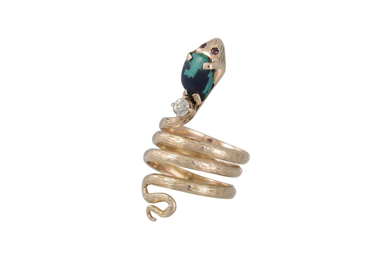 Lot 126 - A VINTAGE SNAKE RING, set with diamonds, ruby...