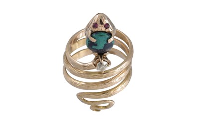 Lot 126 - A VINTAGE SNAKE RING, set with diamonds, ruby...