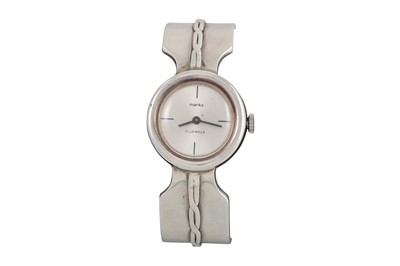 Lot 447 - A STERLING SILVER WATCH BANGLE, applied woven...