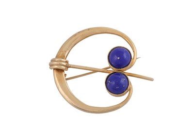 Lot 162 - A GOLD PLATED CELTIC STYLE BROOCH, set with...