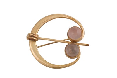 Lot 163 - A GOLD PLATED CELTIC STYLE BROOCH, set with...