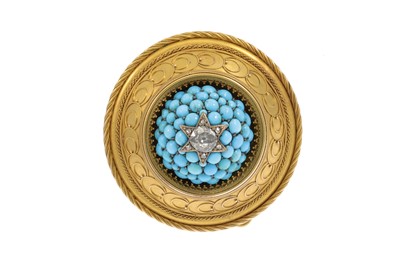 Lot 212 - AN ANTIQUE TURQUOISE AND DIAMOND SET CIRCULAR...
