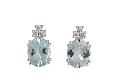 Lot 333 - A PAIR OF AQUAMARINE AND DIAMOND EARRINGS,...