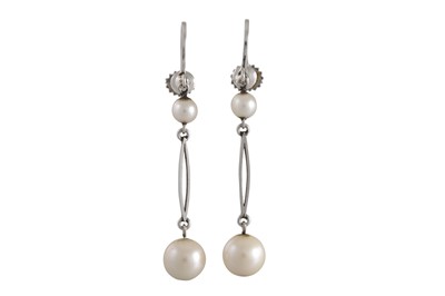 Lot 254 - A PAIR OF ART DECO PEARL DROP EARRINGS, in 9ct...