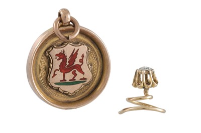 Lot 255 - A 9CT ENAMEL WELSH FOB PENDANT, 1930s....