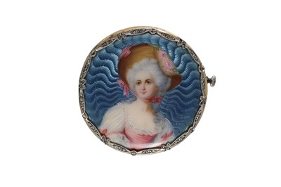 Lot 263 - A GUILLOCHE ENAMEL BROOCH, mounted in platinum...