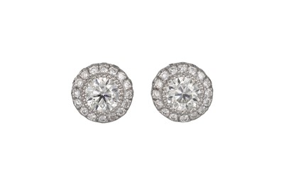 Lot 247 - A PAIR OF LABORATORY GROWN DIAMOND CLUSTER...