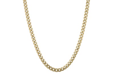 Lot 281 - A FLAT CURBLINK 18CT GOLD CHAIN, with lobster...