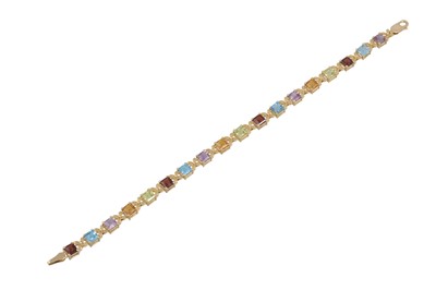 Lot 300 - A MULTI GEM SET LINE BRACELET, mounted in 14ct...