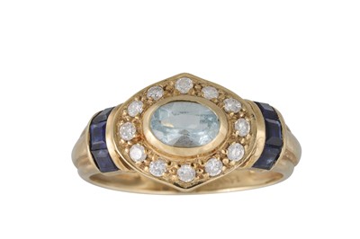 Lot 311 - AN AQUAMARINE, DIAMOND, AND SAPPHIRE DRESS...